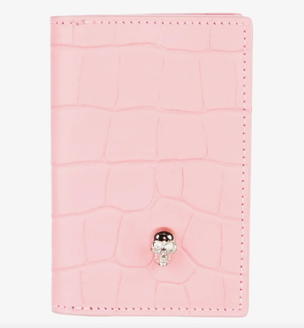 6632 - Alexander McQueen Pink Croc-embossed Bifold Card Holder